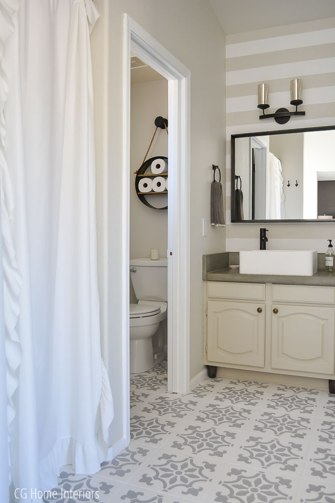 DIY Painted Faux Cement Tile with Stencil