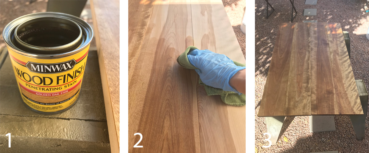 DIY Gold and Wood Coffee Table Staining Process