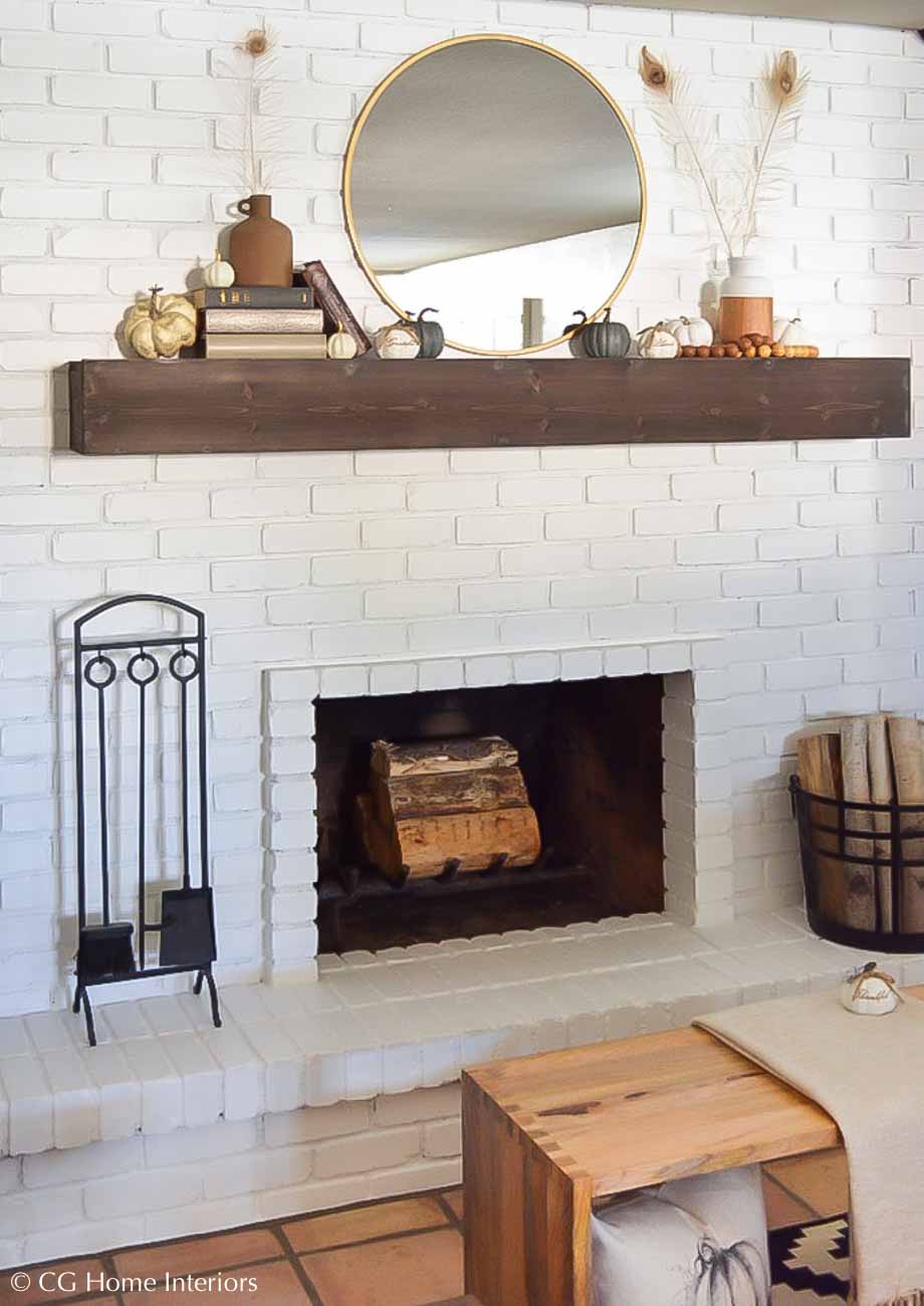 Painted Brick Fireplace and Fall Inspired Mantle