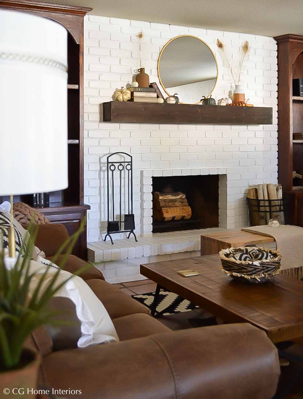 Painted Brick Fireplace and Fall Inspired Mantle
