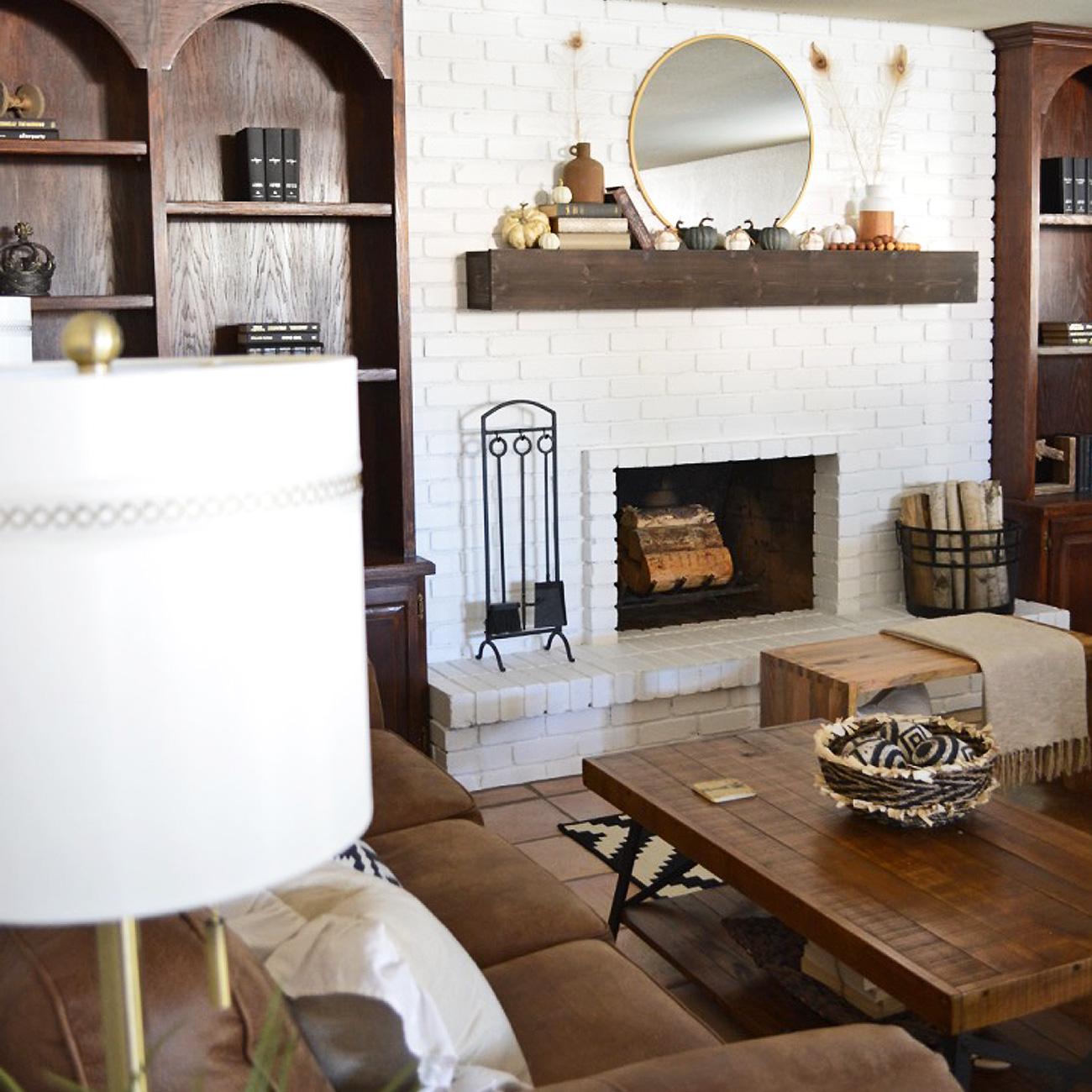 Painted Brick Fireplace and Fall Inspired Mantle