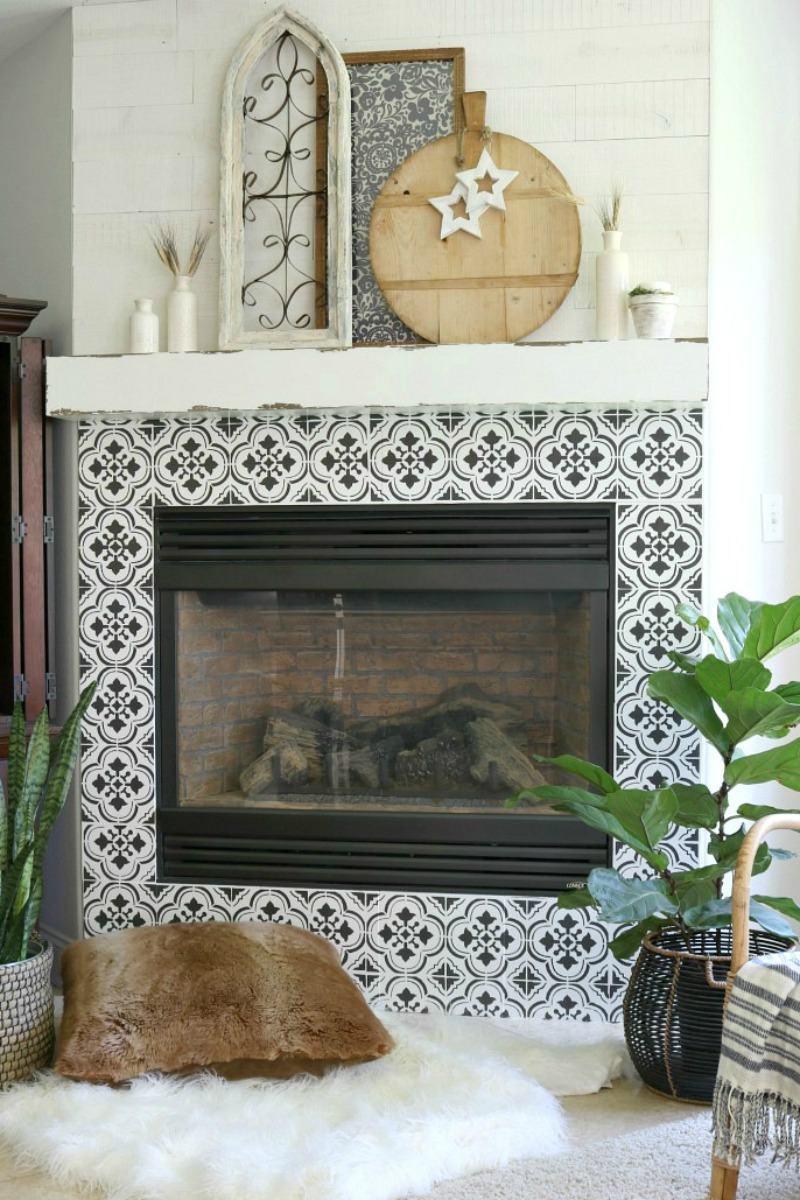 The Design Twins Stenciled Fireplace Tile DIY