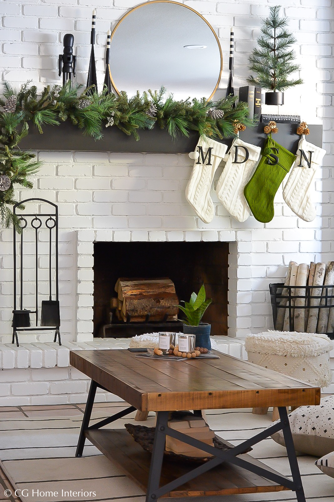 Holiday Home Blog Tour | Mohawk Home, Floating Fireplace Mantle, Painted Brick