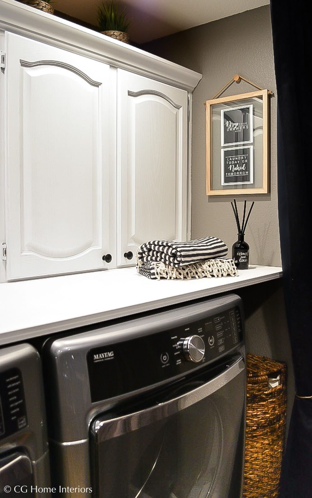 Painted cabinets in laundry room makeover