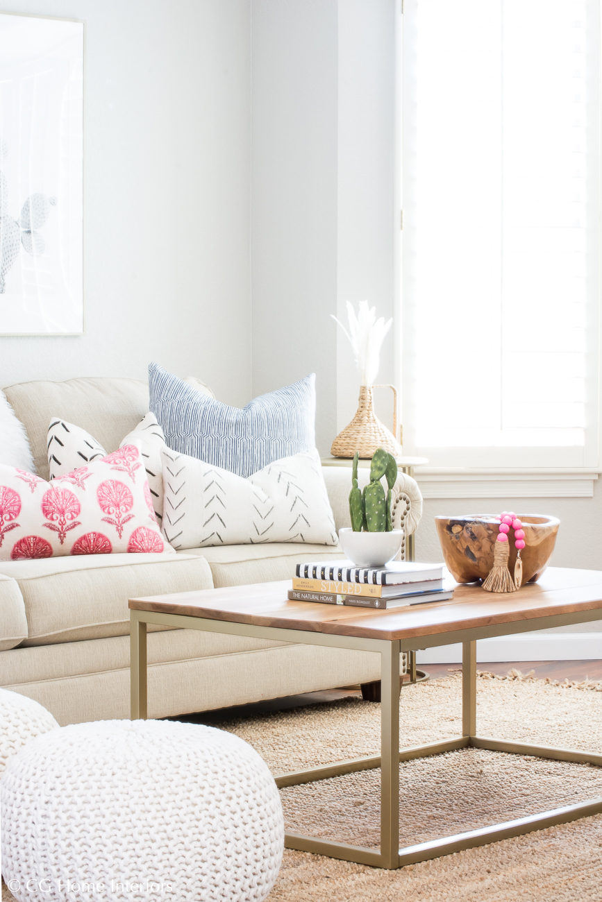 Spring Living Room Decor, pops of pink