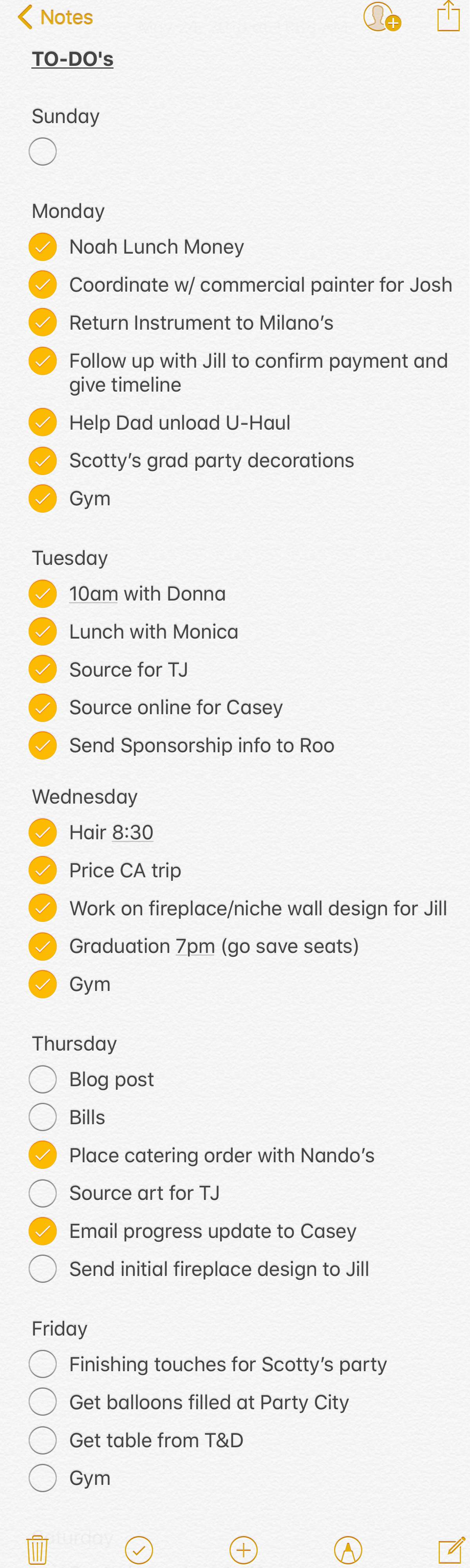 iPhone Notes Daily Task List for Being Organized
